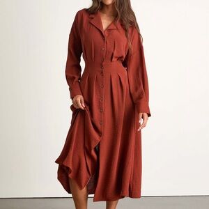 NWT Lulus Timeless Class Rust Pleated Midi Dress - Size XS